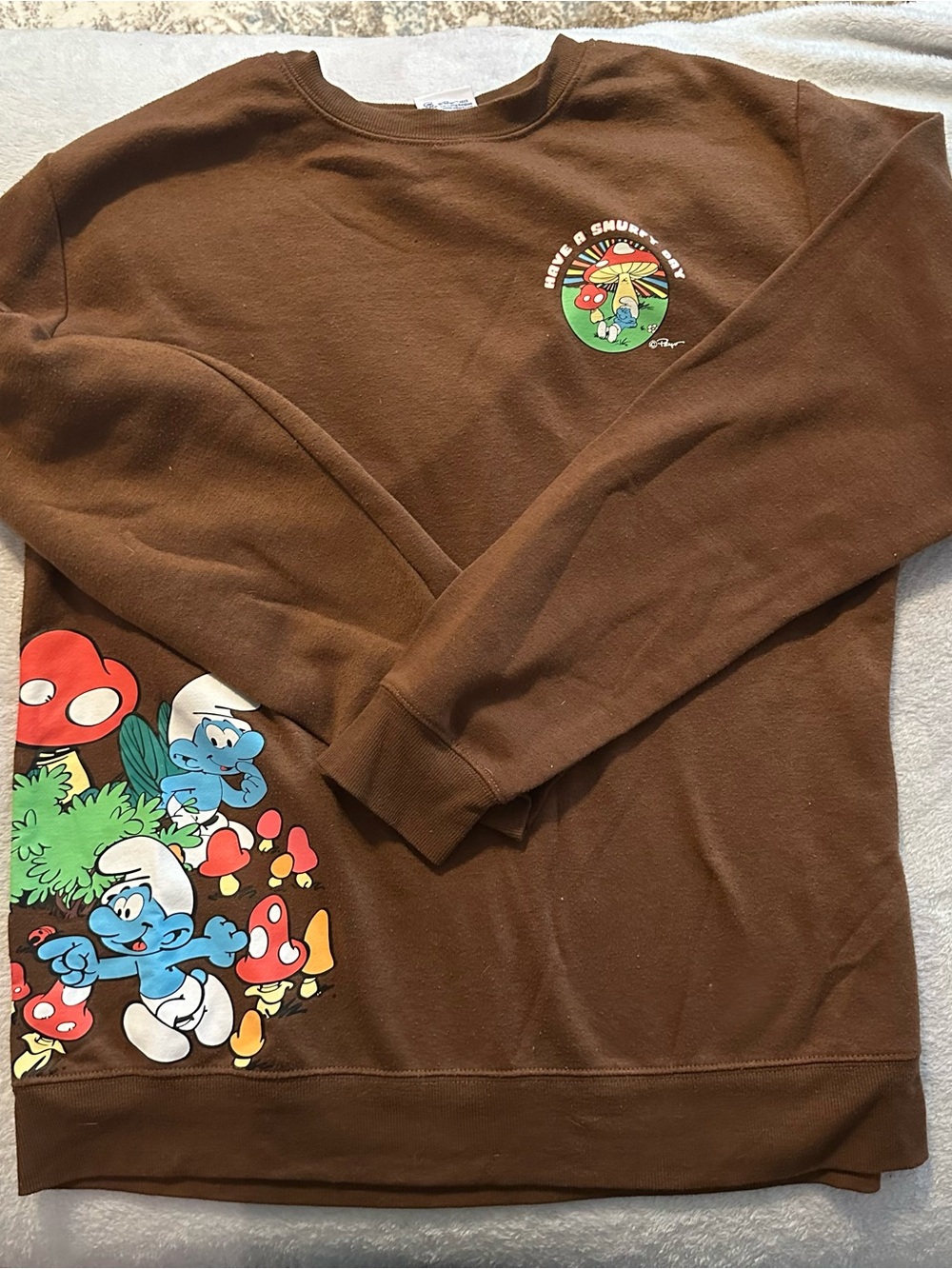 Chocolate Brown 30th Anniversary Mushroom Smurf Crewneck Sweatshirt Oversized